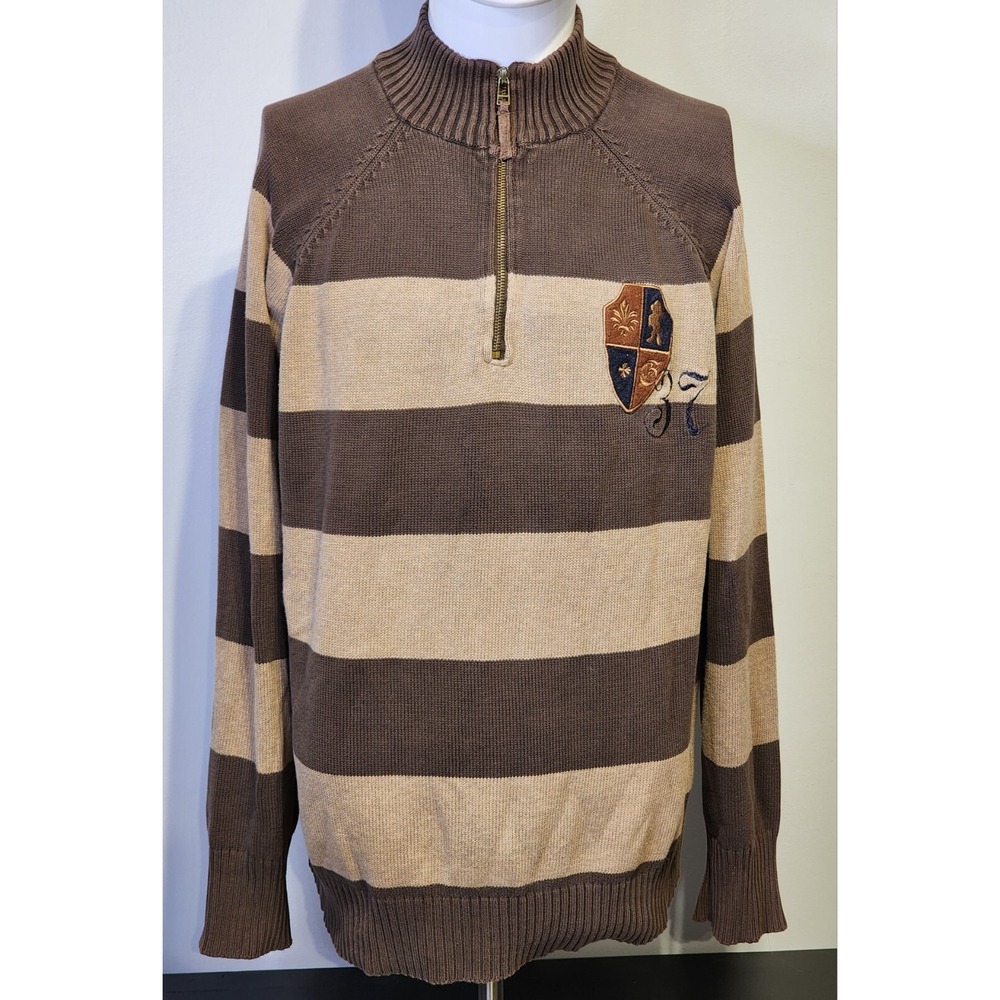 Disney Store Grumpy Crest 1/4 Zip Sweater Mens Large Brown Embroidered Pullover